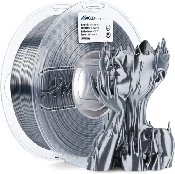 Amolen PLA Sedoso Básico Gris Plata 1.75mm 1Kg