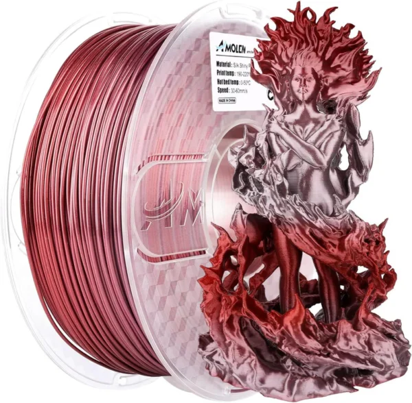 Amolen PLA Sedoso Brillante Gradiente Plata y Rojo 1.75mm 1Kg