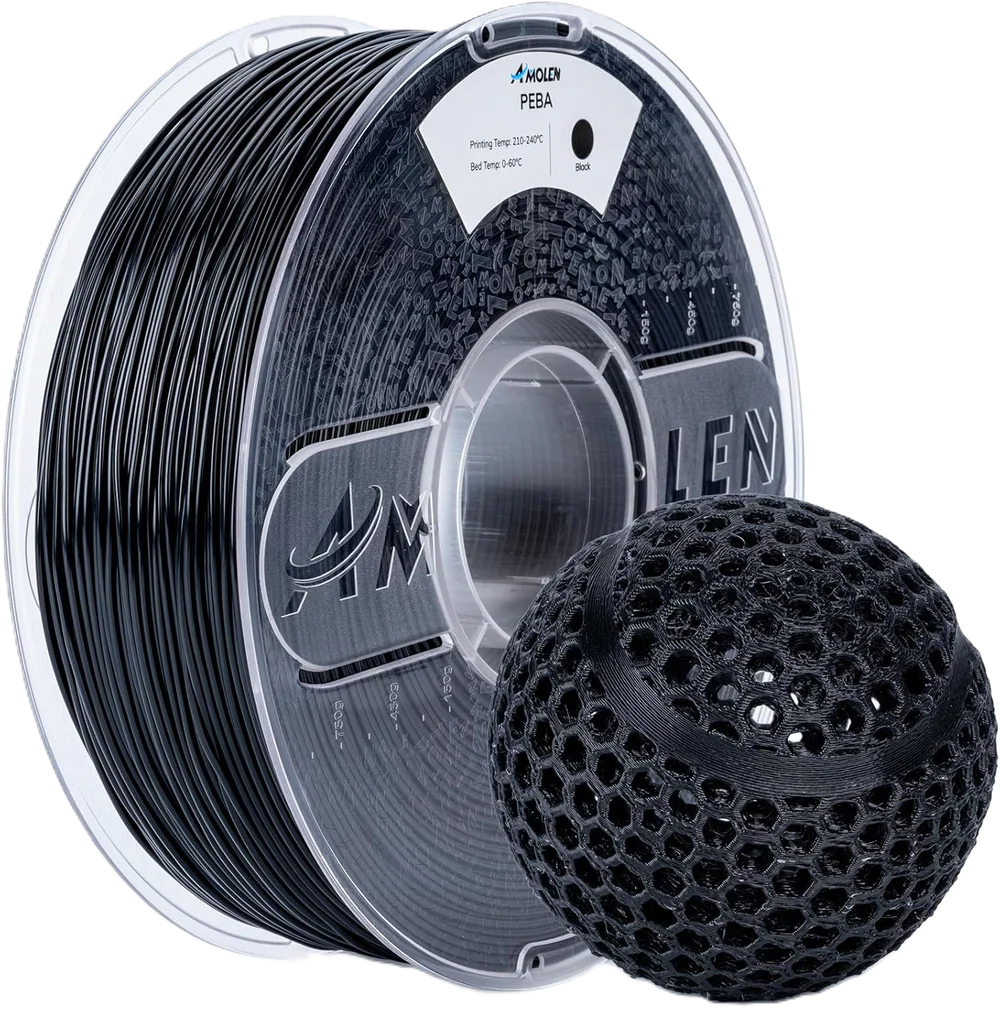 Amolen PEBA 90A Filamento Flexible Negro 1.75mm 1KG Amolen PEBA 90A Filamento Flexible Negro 1.75mm 1KG