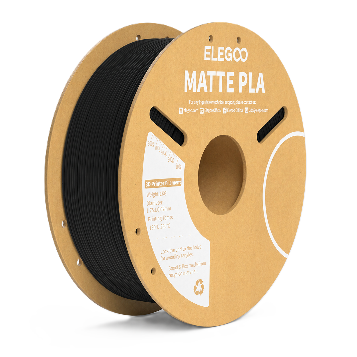 Elegoo PLA Mate Negro 1.75mm 1Kg Elegoo PLA Mate Negro 1.75mm 1Kg